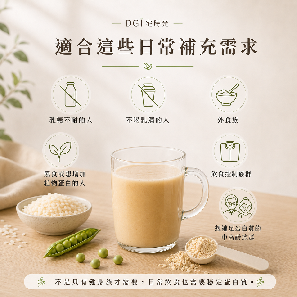 日常蛋白飲｜植物性完整蛋白粉，無乳糖、無大豆