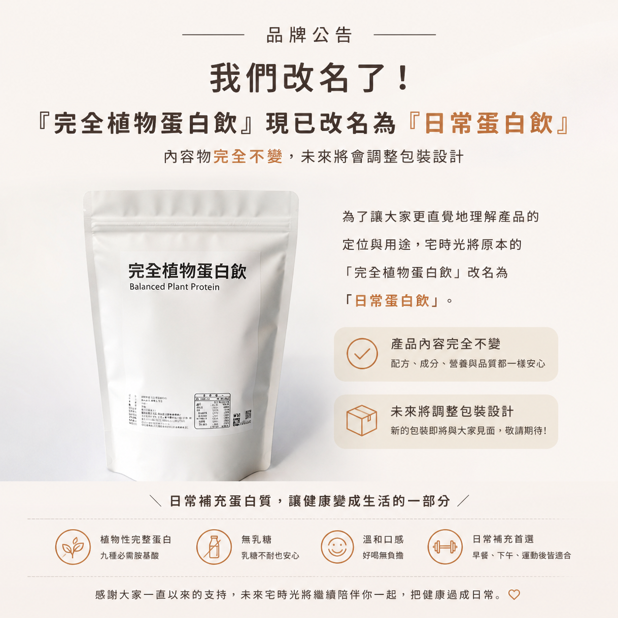 日常蛋白飲配方調整體驗版｜植物性完整蛋白粉，無乳糖、無大豆